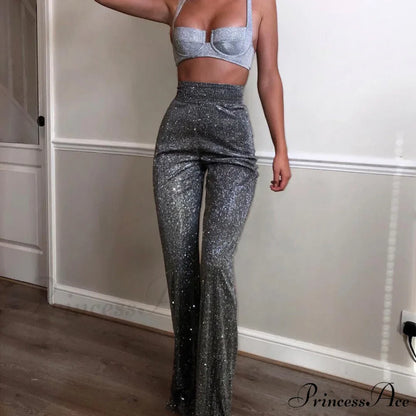 Wide Leg High Waist Vintage Bright Silk Casual Pants