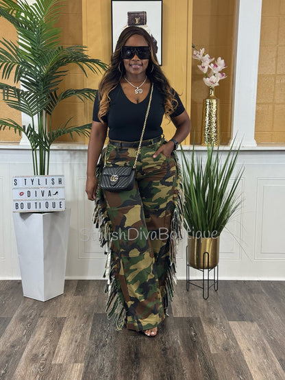 Wild Side Camo Fringe Jeans