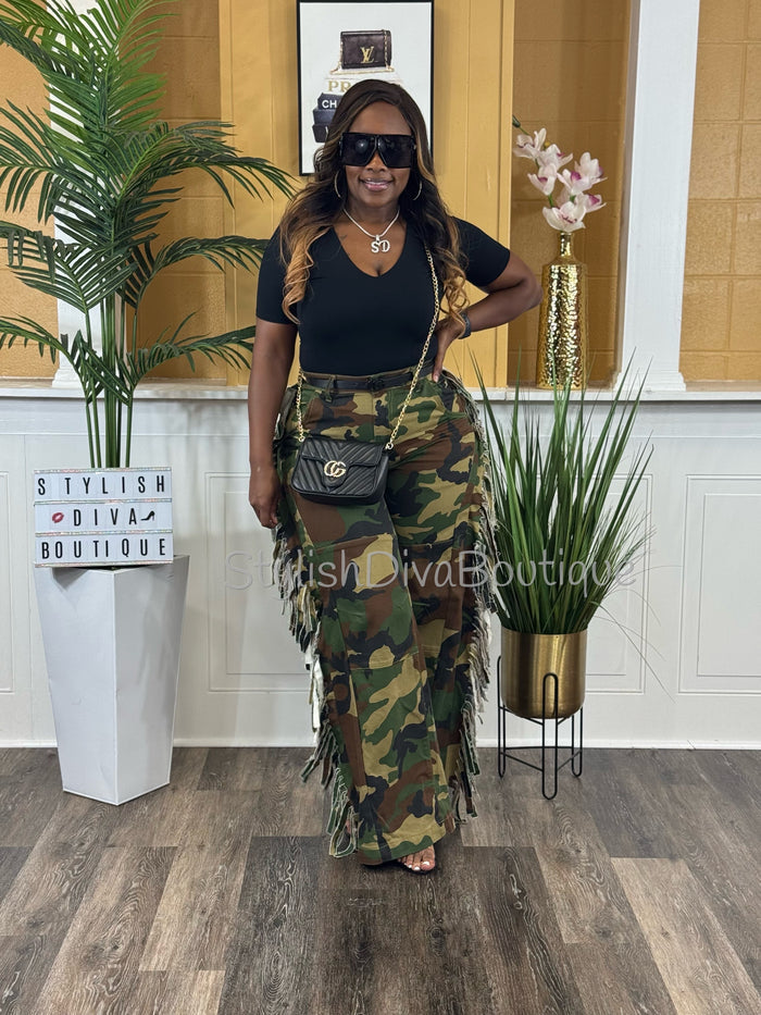 Wild Side Camo Fringe Jeans