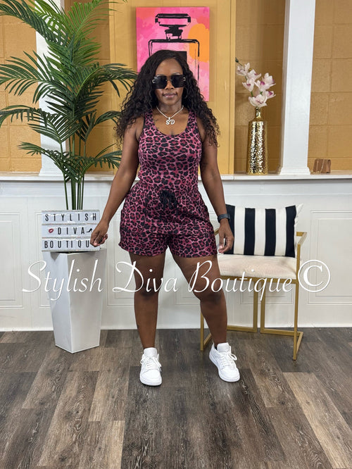 Wildly Cute Leopard Short Set (Plum Leopard)