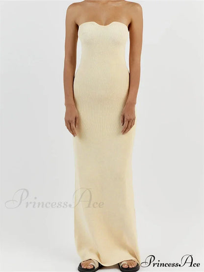 Women Ribbed Tube Summer Knitted Strapless Backless Sleeveless Solid Color Bodycon Party Vestidos