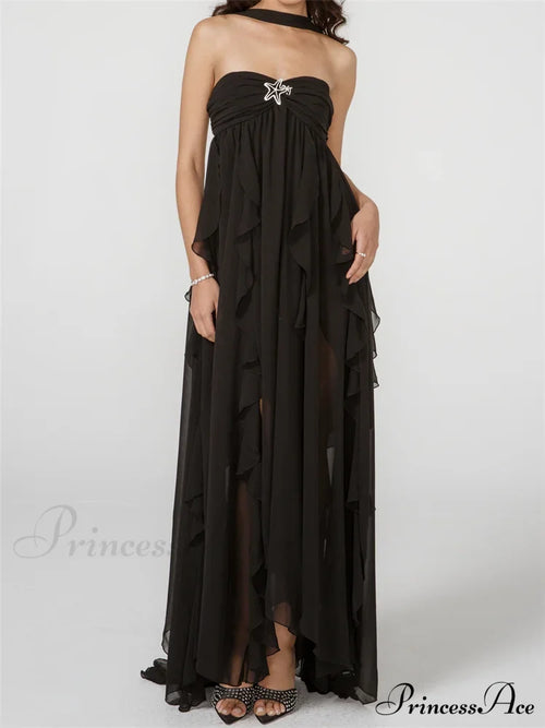 Y2K Strapless Ruffle Backless Party Dress
