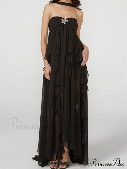 Y2K Strapless Ruffle Backless Party Dress